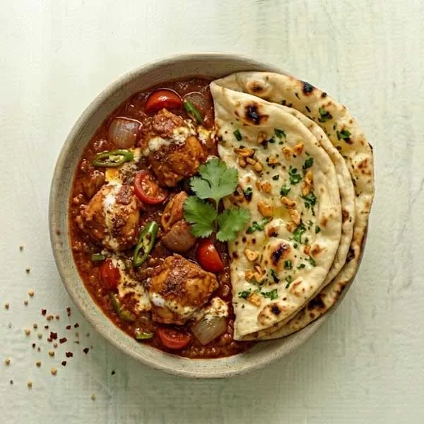 Dhabha Style Chicken Curry With garlic Naan